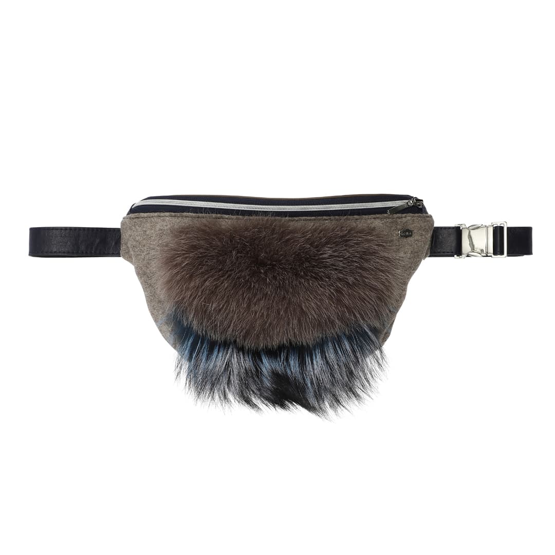 Brun bælte-taske pels læder