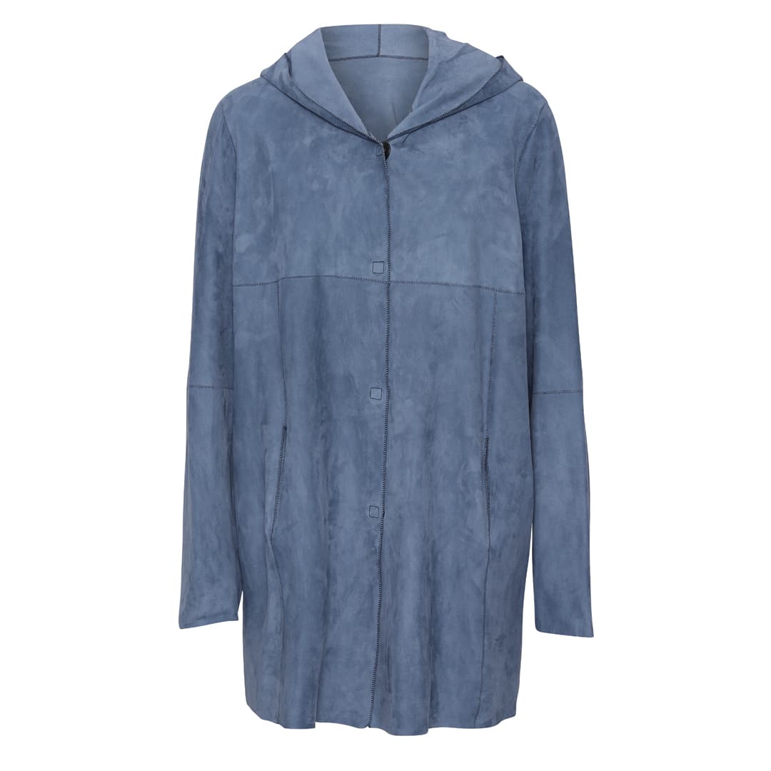 Ruskindsjakke blå med hætte