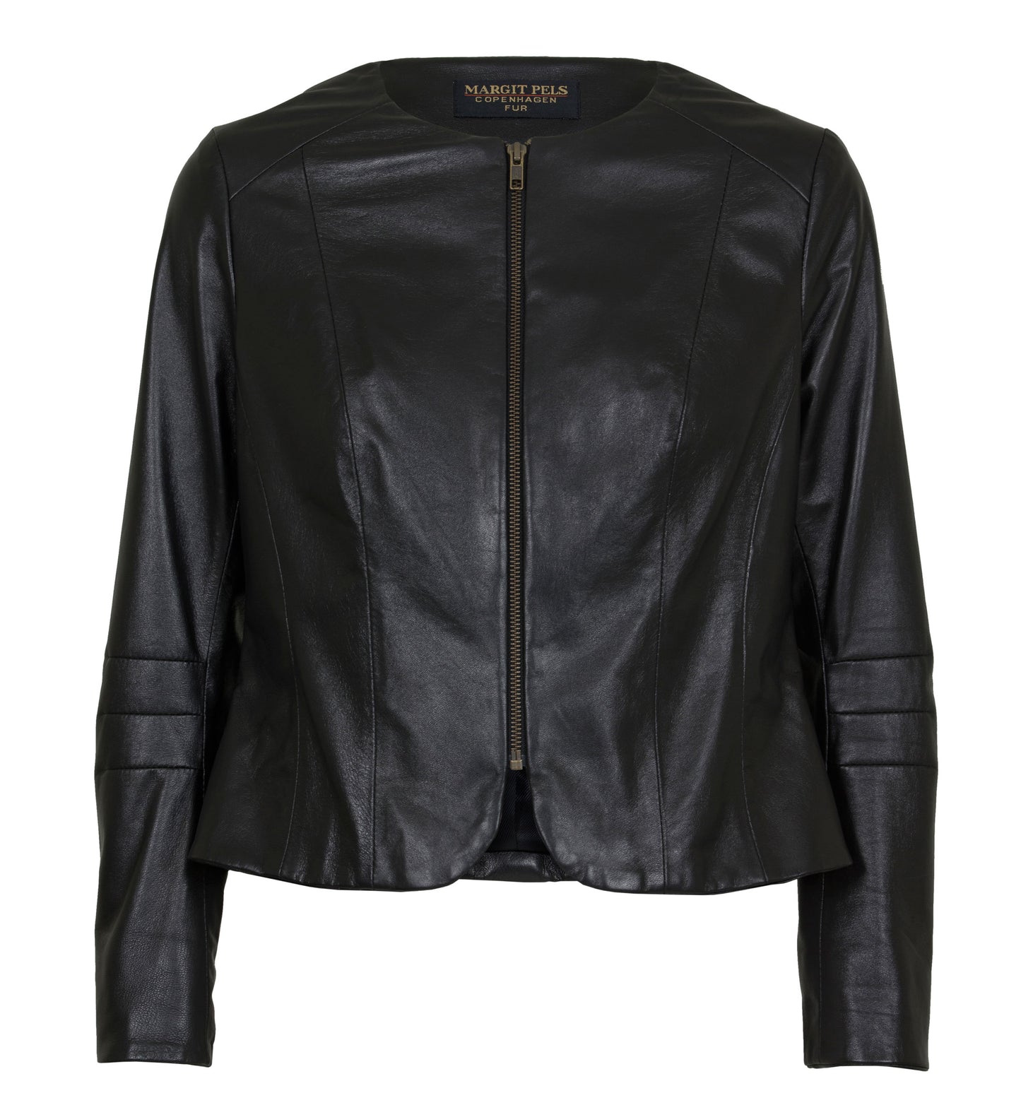 Kort læderjakke i sort med lynlås